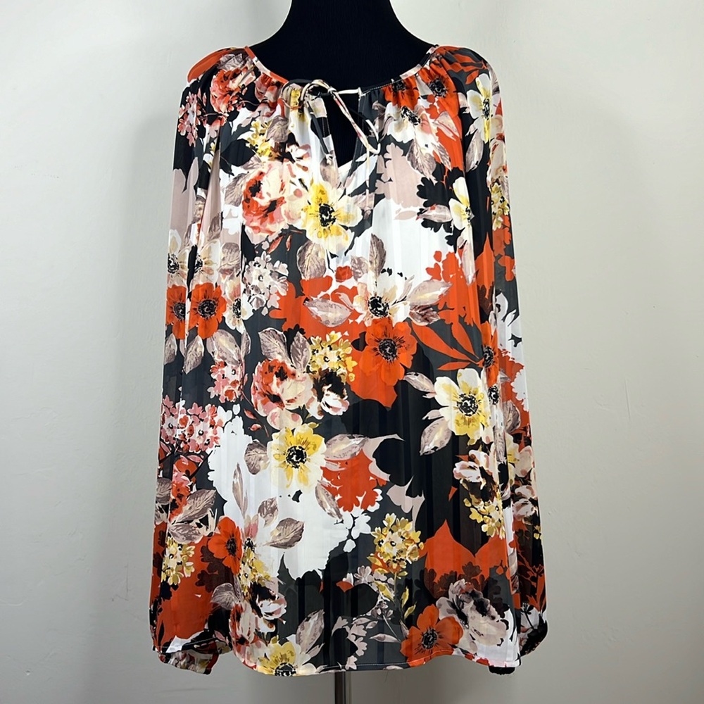NYDJ Floral Longsleeve Pleated Blouse XL